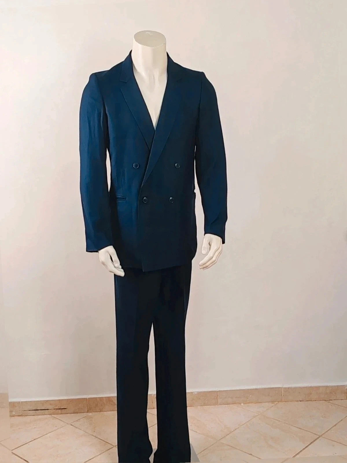 linea navy double-breasted jacket vintage high-quality linen classic elegance