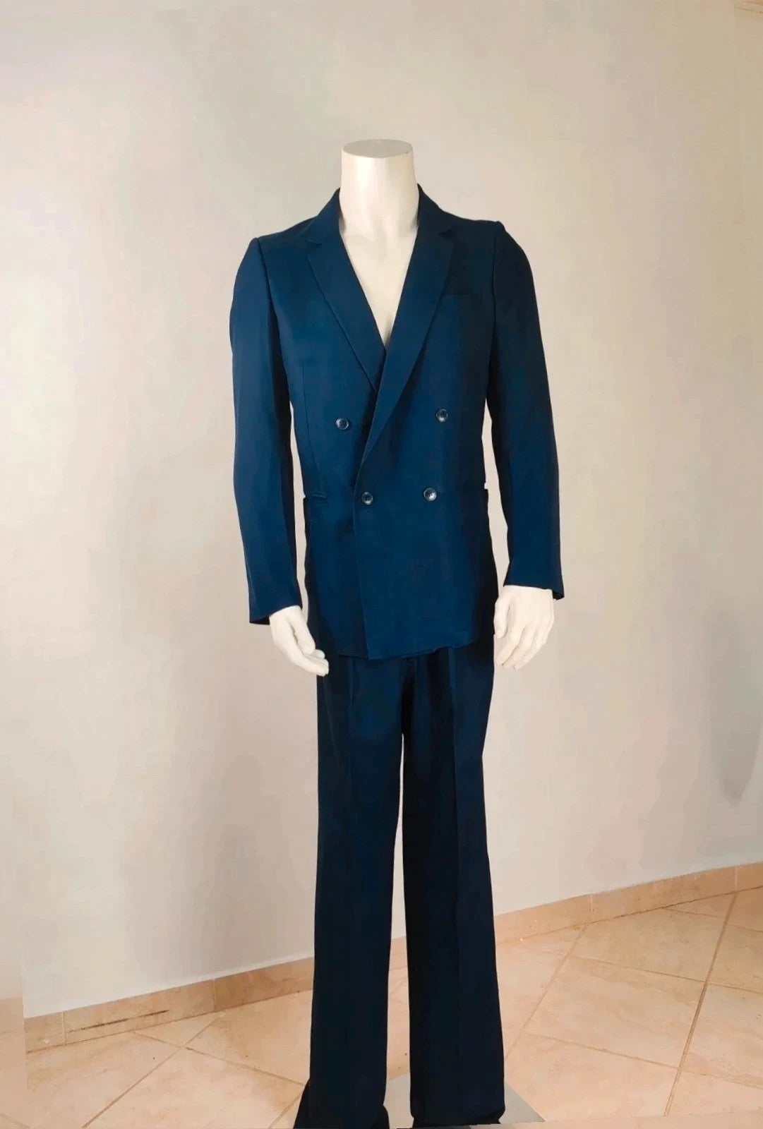 linea navy double-breasted jacket vintage high-quality linen classic elegance