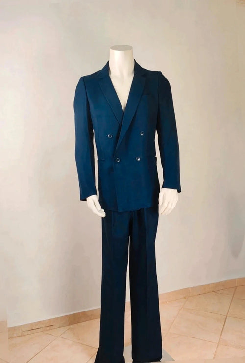 linea navy double-breasted jacket vintage high-quality linen classic elegance
