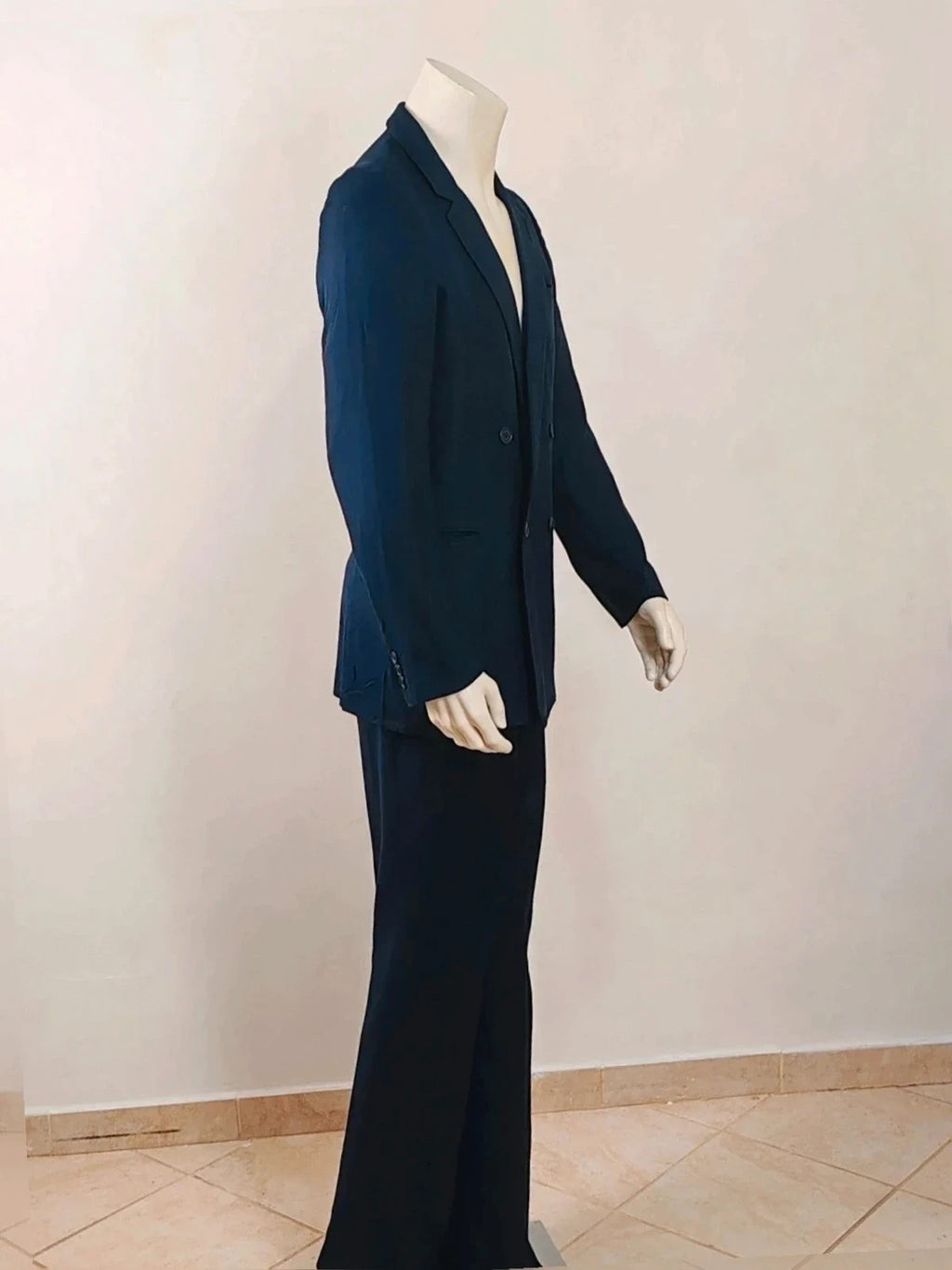 linea navy double-breasted jacket vintage high-quality linen classic elegance