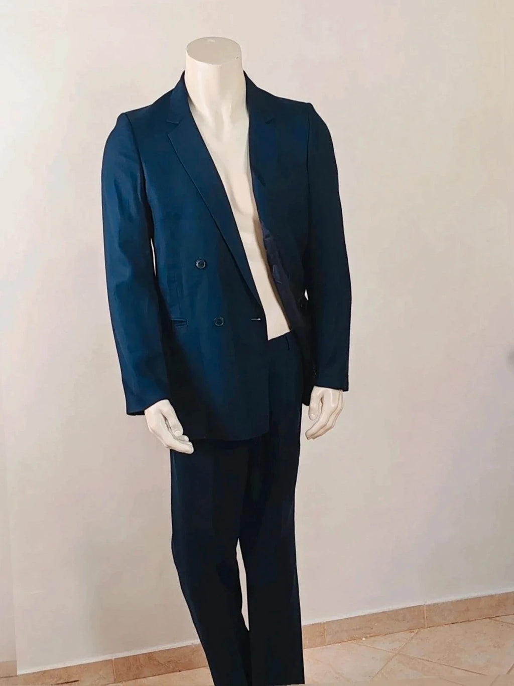 linea navy double-breasted jacket vintage high-quality linen classic elegance