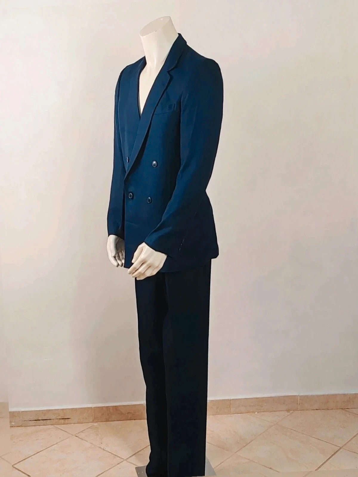 linea navy double-breasted jacket vintage high-quality linen classic elegance