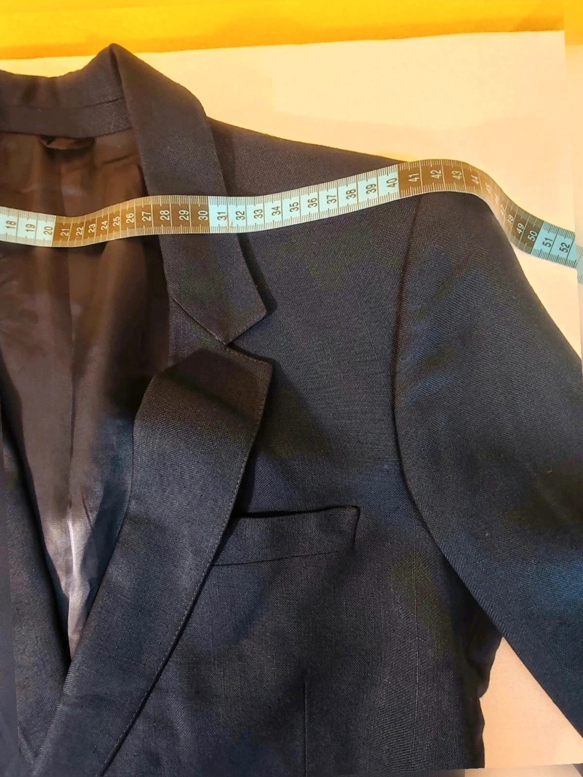 linea navy double-breasted jacket vintage high-quality linen classic elegance