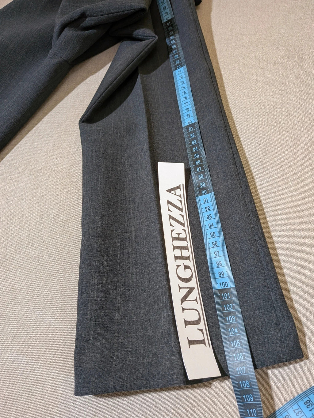 Pheder Studio grey vintage suit with long jacket and tailored pants, excellent condition.