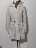 Maps Girl beige trench coat lightweight double-breasted buttons, structured shoulders, adjustable waist belt.
