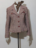 Weekend Max Mara burgundy coat houndstooth pattern, red button closure, classic collar, 100% virgin wool.