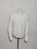 H&M cream men's shirt lightweight linen-cotton blend with dual chest pockets and classic collar.
