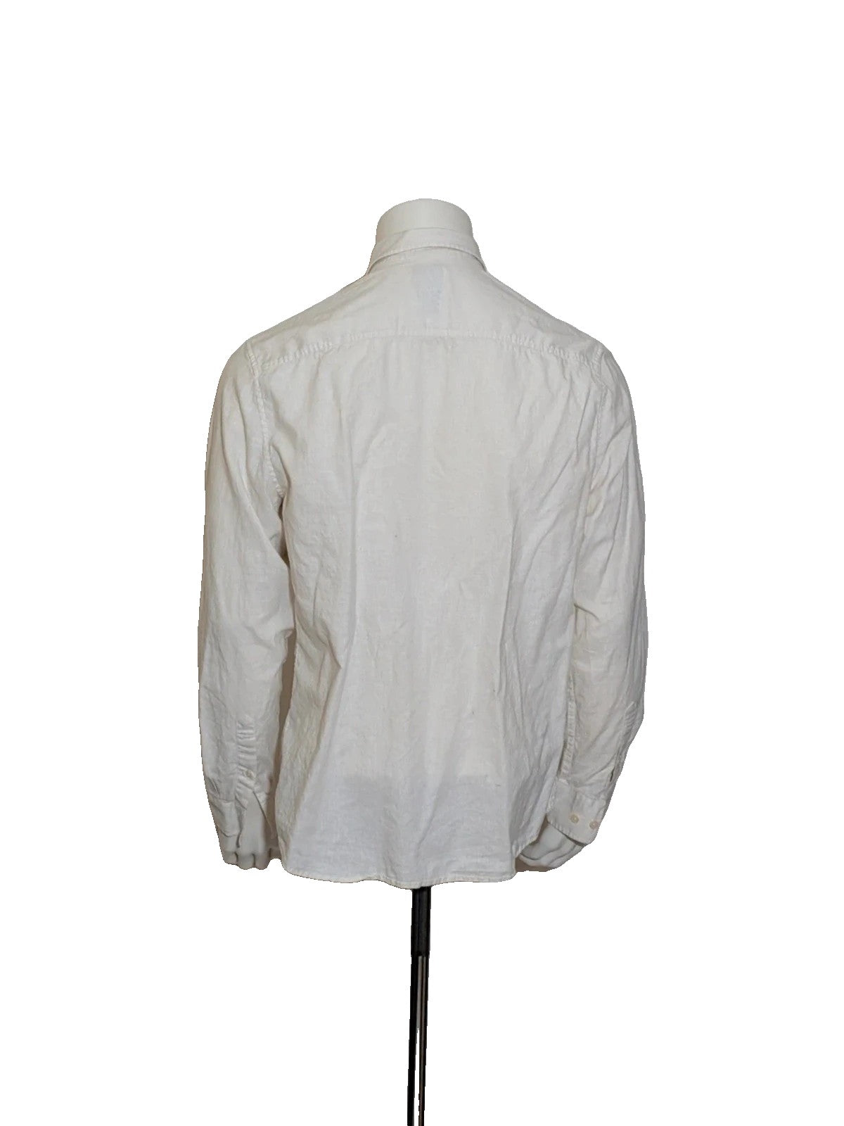 H&M cream men's shirt lightweight linen-cotton blend with dual chest pockets and classic collar.