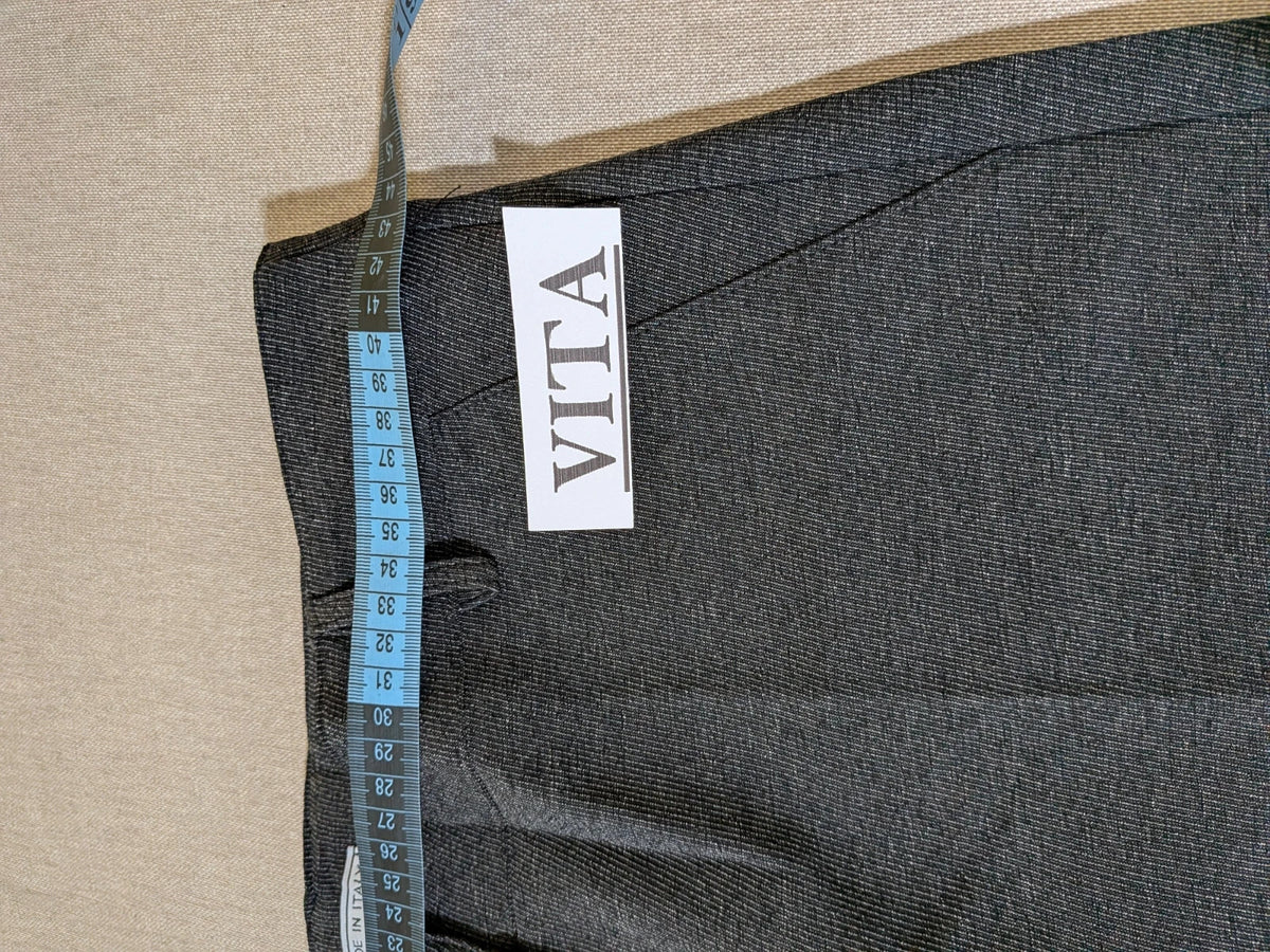Made in Italy grey suit with three-button jacket and straight-leg trousers, soft fabric.