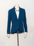 ONLY navy blazer with single-button closure and faux front pockets, modern fitted cut.