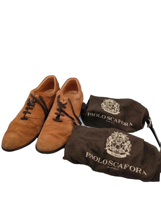 Paolo Scafora brown suede shoes size 42 with leather lining and rubber logo sole.