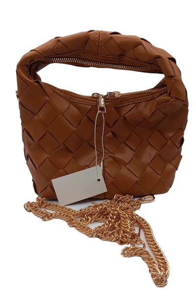 Borsetta marrone In Pelle PU Con tracolla oro