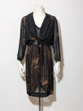 Retro multi midi dress with pockets, V-neck, pleated skirt, sheer long-sleeve bolero.