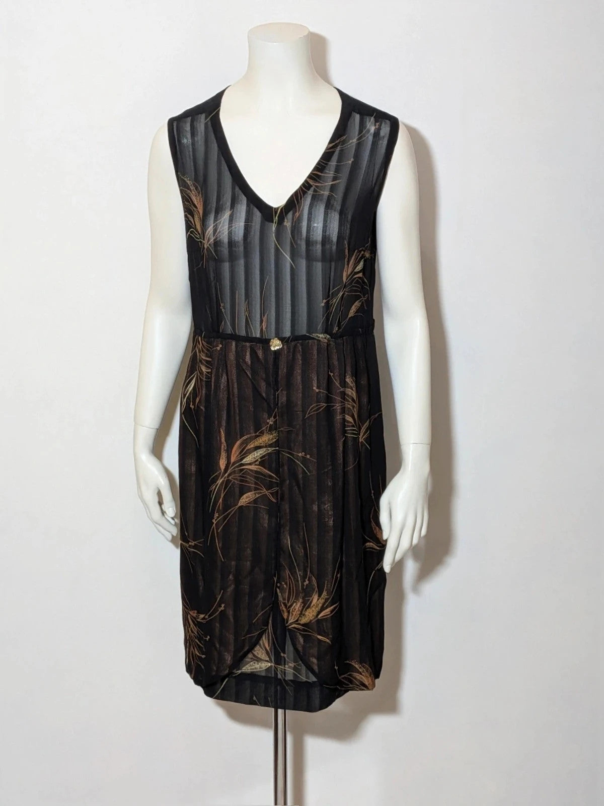 Retro multi midi dress with pockets, V-neck, pleated skirt, sheer long-sleeve bolero.