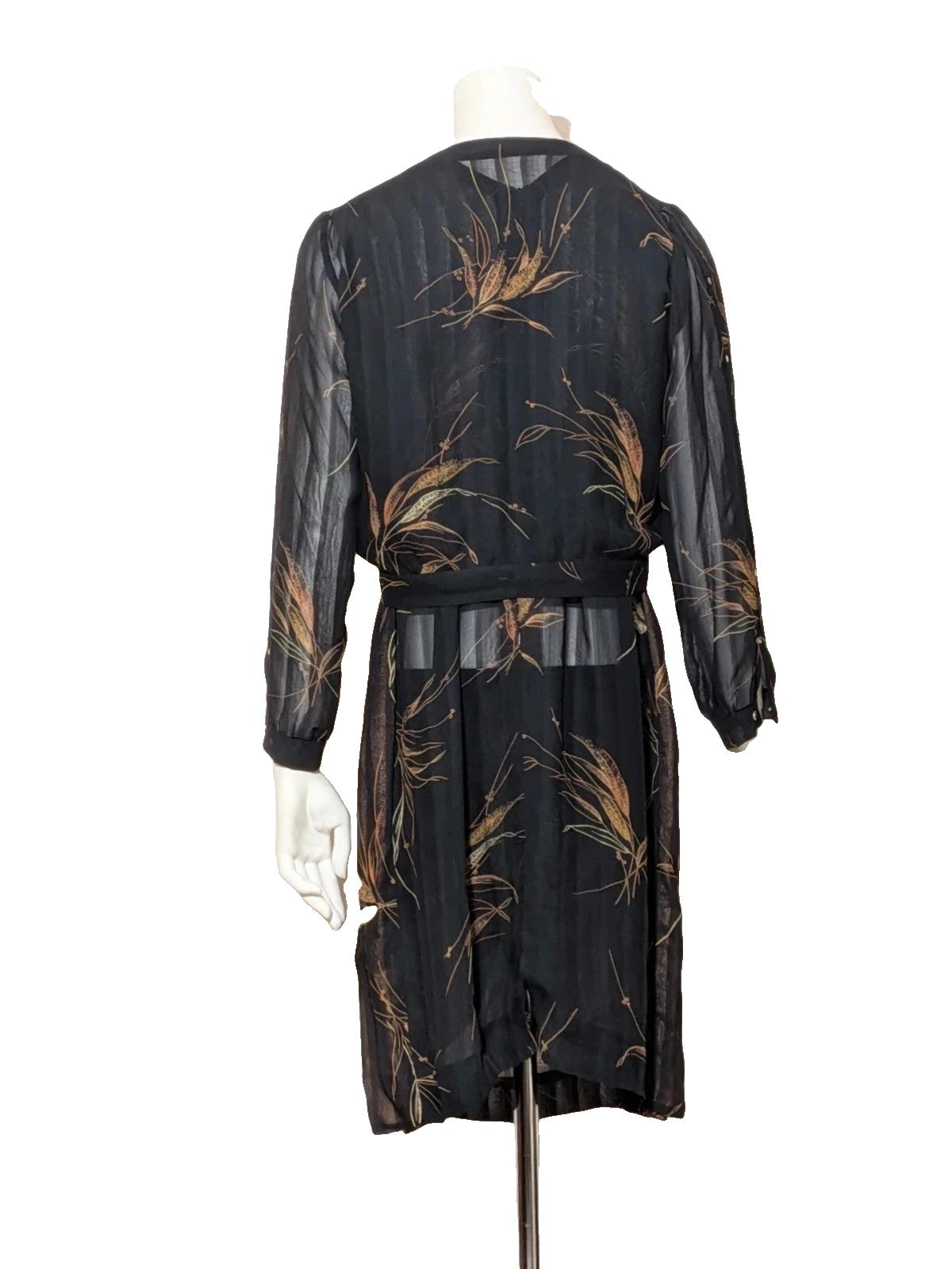 Retro multi midi dress with pockets, V-neck, pleated skirt, sheer long-sleeve bolero.