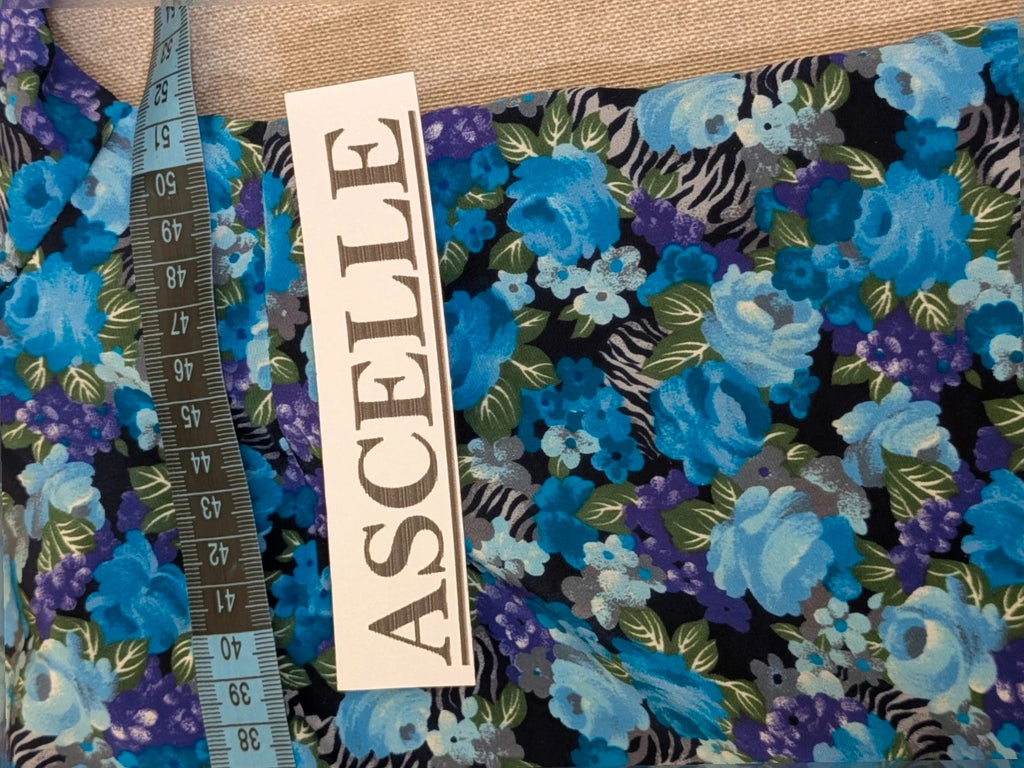 M-Made in Italy floral blazer blue and black with balloon sleeves and gold buttons.