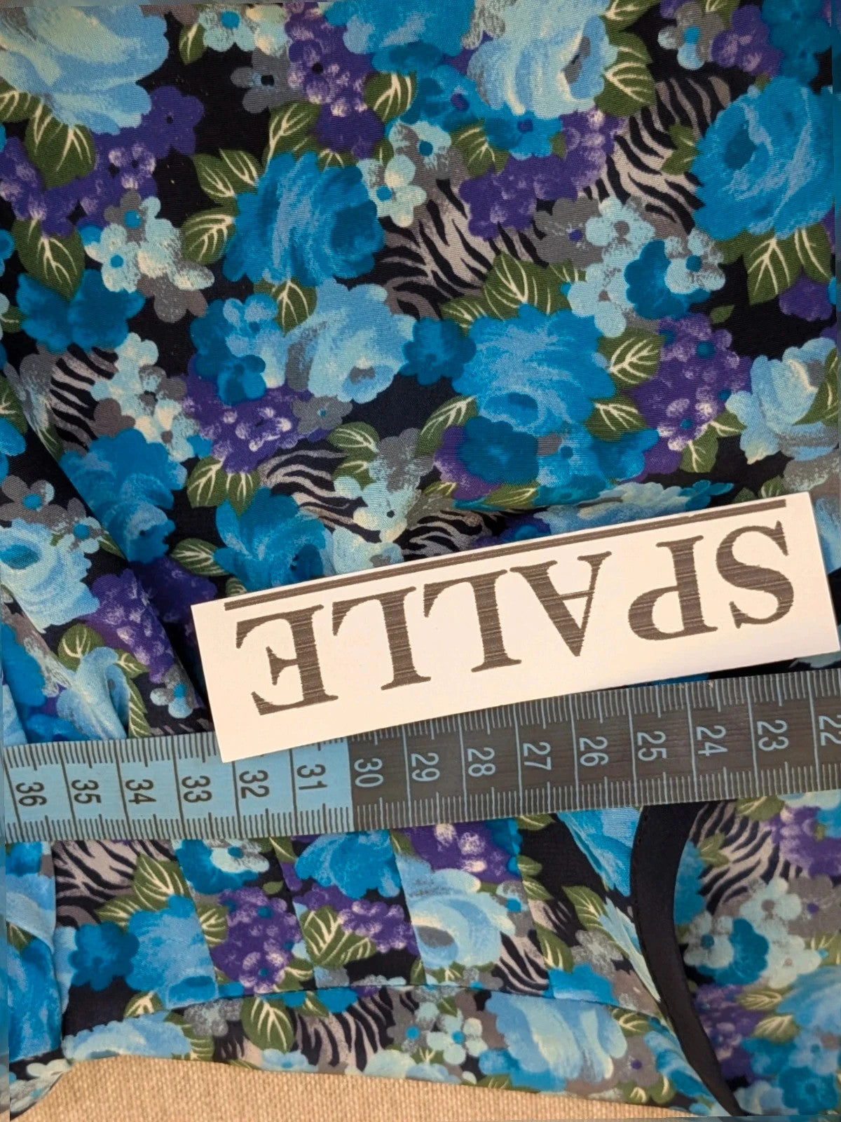 M-Made in Italy floral blazer blue and black with balloon sleeves and gold buttons.