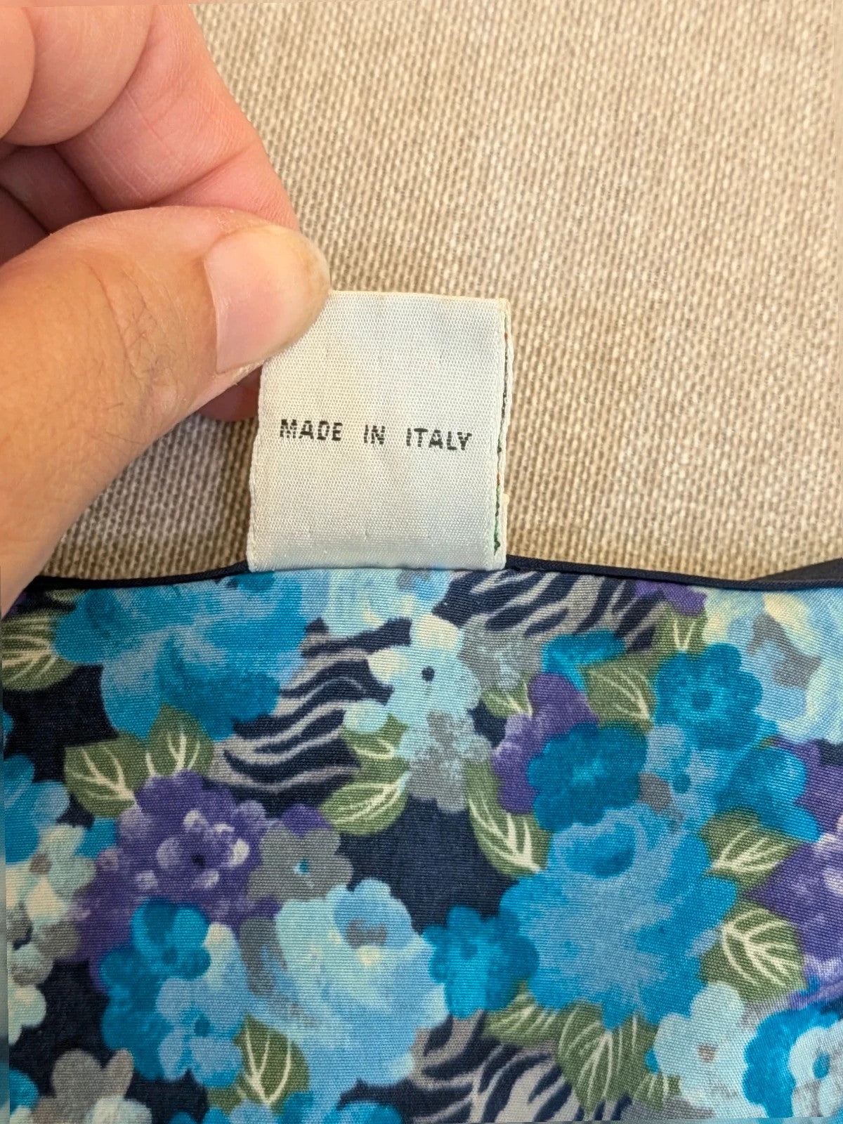 M-Made in Italy floral blazer blue and black with balloon sleeves and gold buttons.