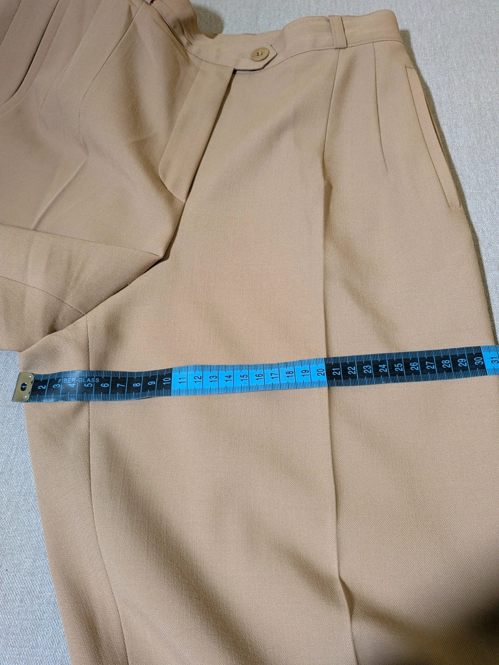 Gerry Weber multi suit with floral Primark top, draped design, and camel trousers.