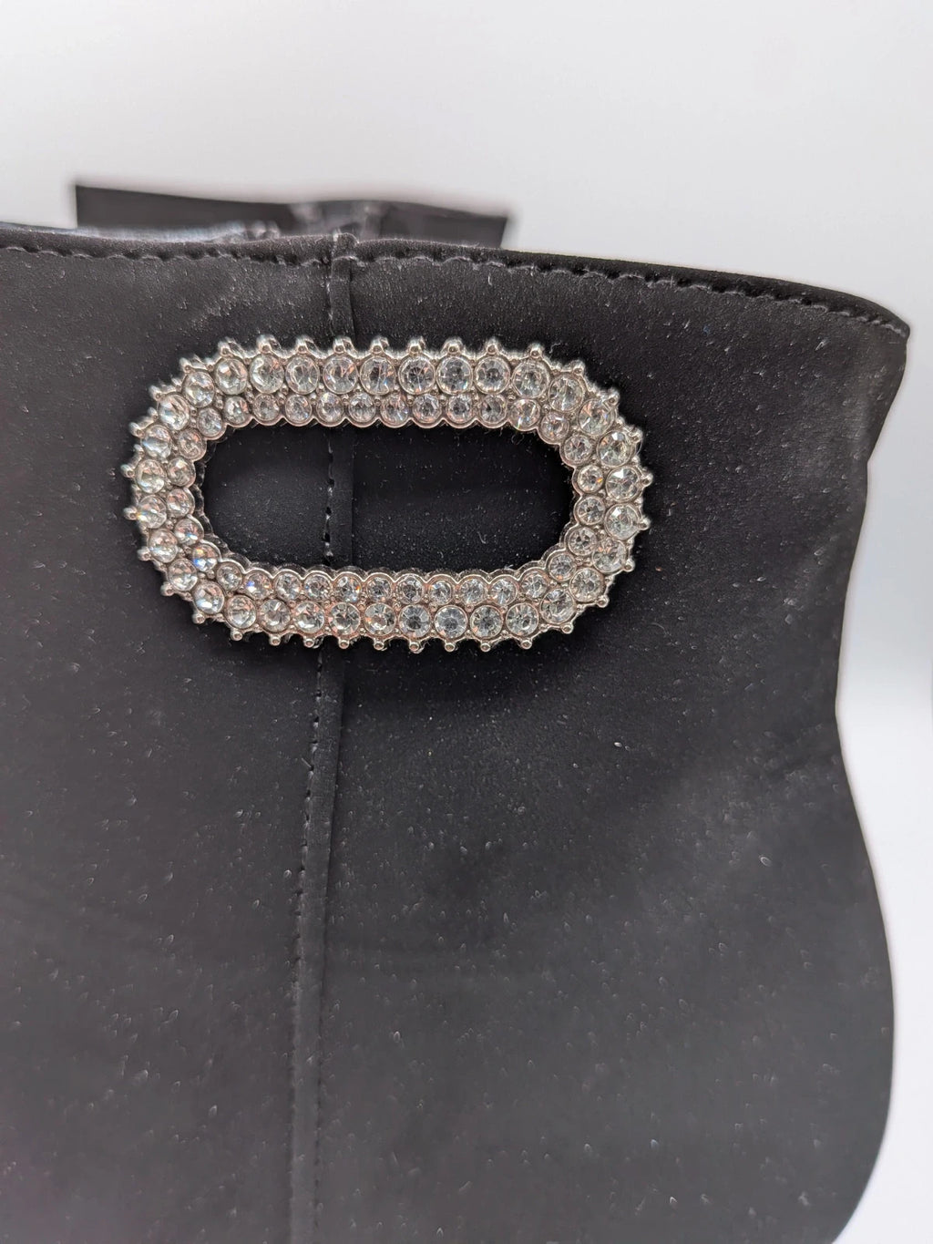 Tulipano black ankle boots faux suede with rhinestone buckle and chunky heel.