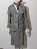 Retro grey multi skirt suit with Prince of Wales check pattern, structured jacket and fully lined skirt.