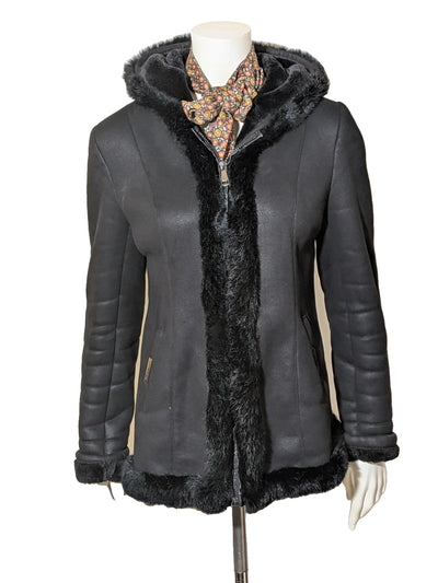 Giaccone Montone Ecologico Nero Bright Girl con Cappuccio - Tg S