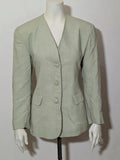 M-Made in Italy green blazer collarless design with three-button closure and front pockets.