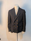 Zara Man navy blazer double-breasted with gold nautical buttons and striped lining.