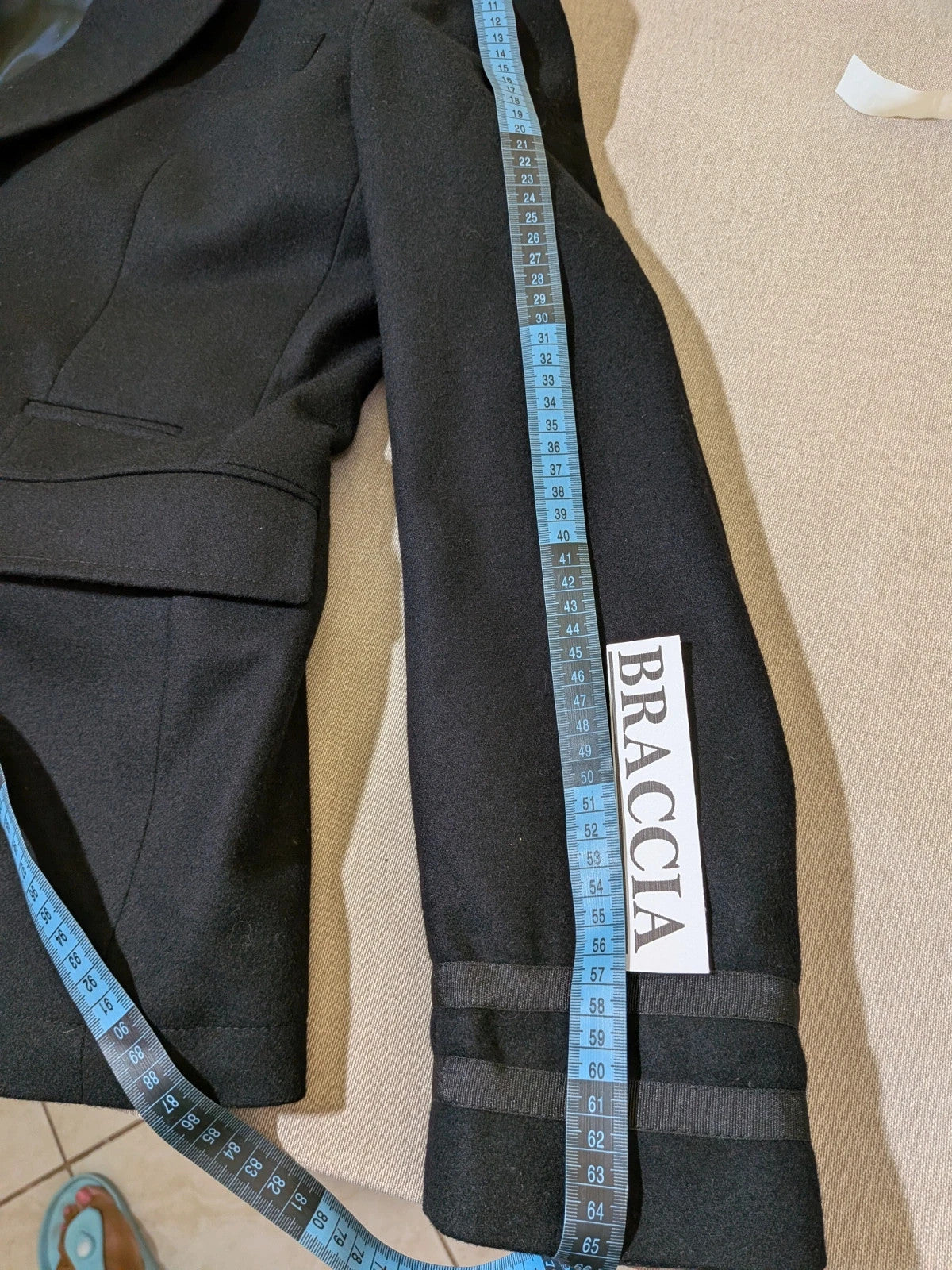 Zara Man navy blazer double-breasted with gold nautical buttons and striped lining.