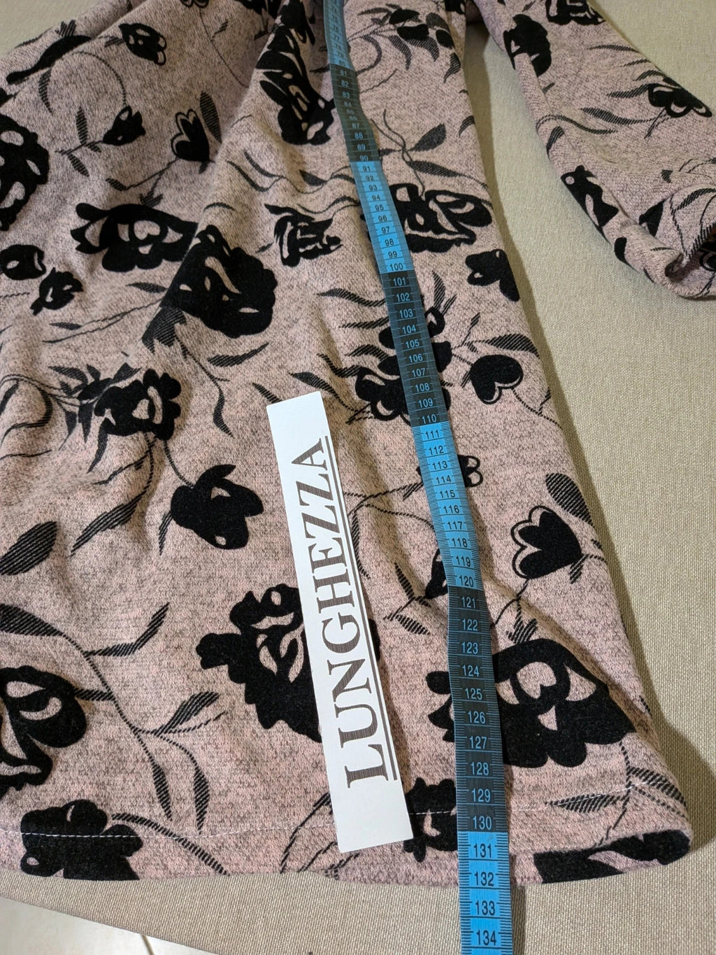Made in Italy floral black and pink long dress and cardigan set, soft polyester blend.