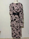 Made in Italy floral black and pink long dress and cardigan set, soft polyester blend.