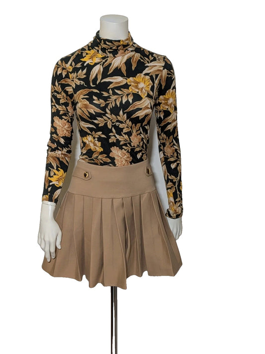 H&M floral high-neck top in beige, yellow and brown with long sleeves.