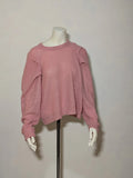 KOCCA pink sweater with balloon sleeves and metallic logo tag, made from mohair blend.
