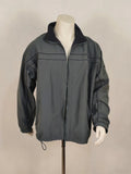 Adidas grey track jacket, high collar, zip closure, tonal details, vintage 90s style.
