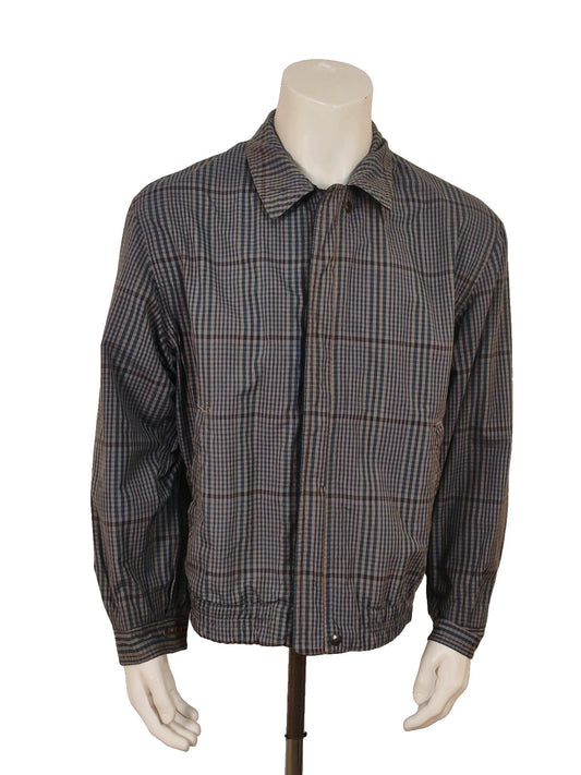 Faciba vintage double face jacket plaid pattern grey navy, classic collar, button closure.