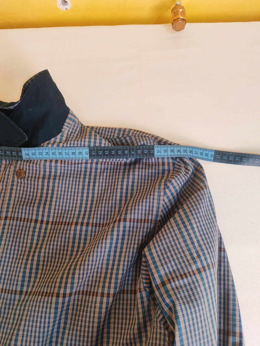 Faciba vintage double face jacket plaid pattern grey navy, classic collar, button closure.
