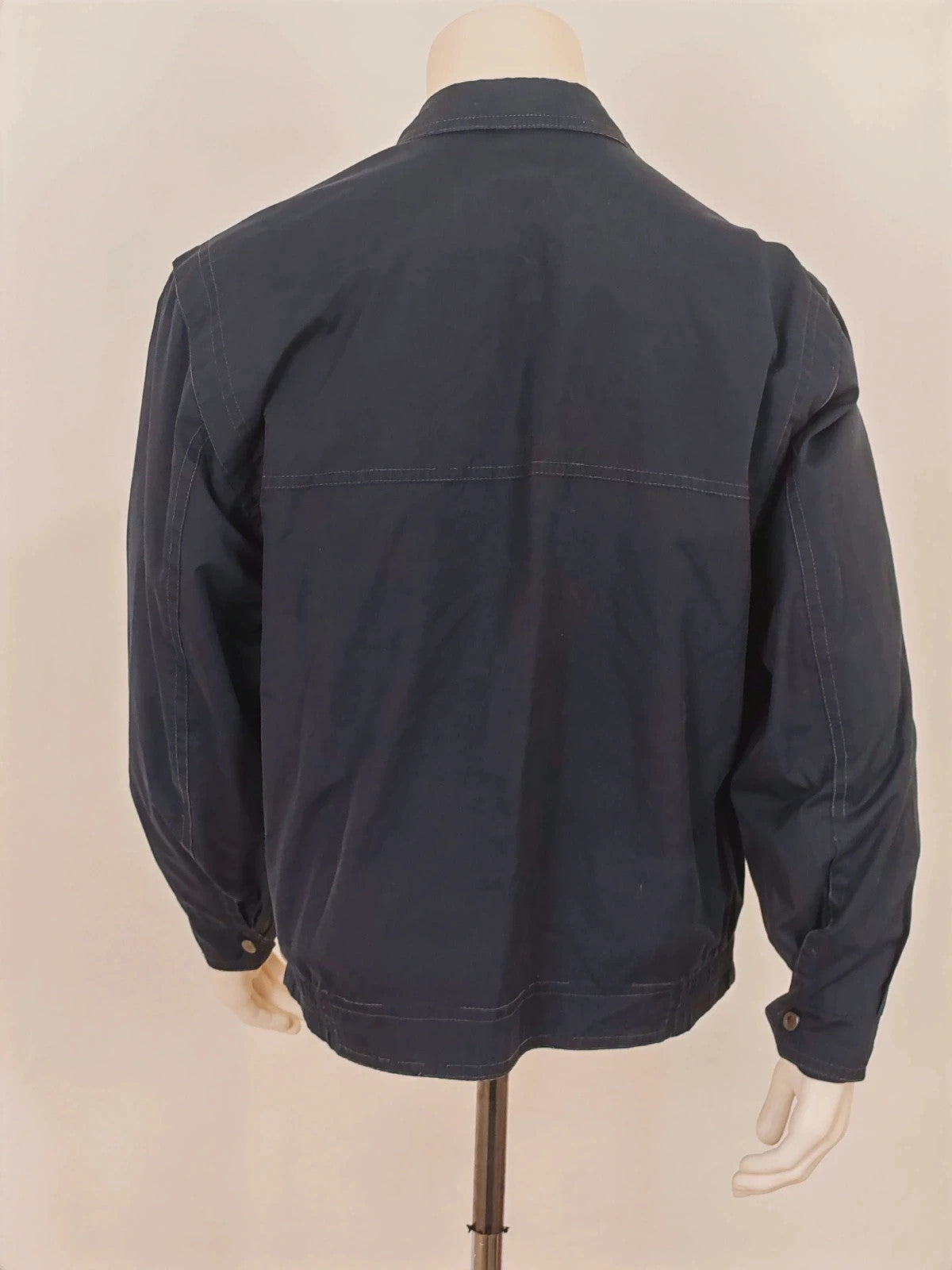 Faciba vintage double face jacket plaid pattern grey navy, classic collar, button closure.