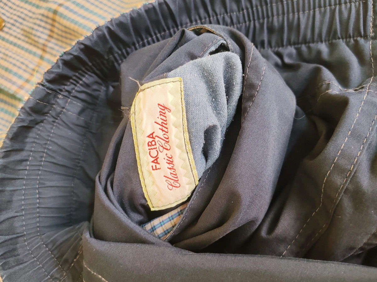 Faciba vintage double face jacket plaid pattern grey navy, classic collar, button closure.