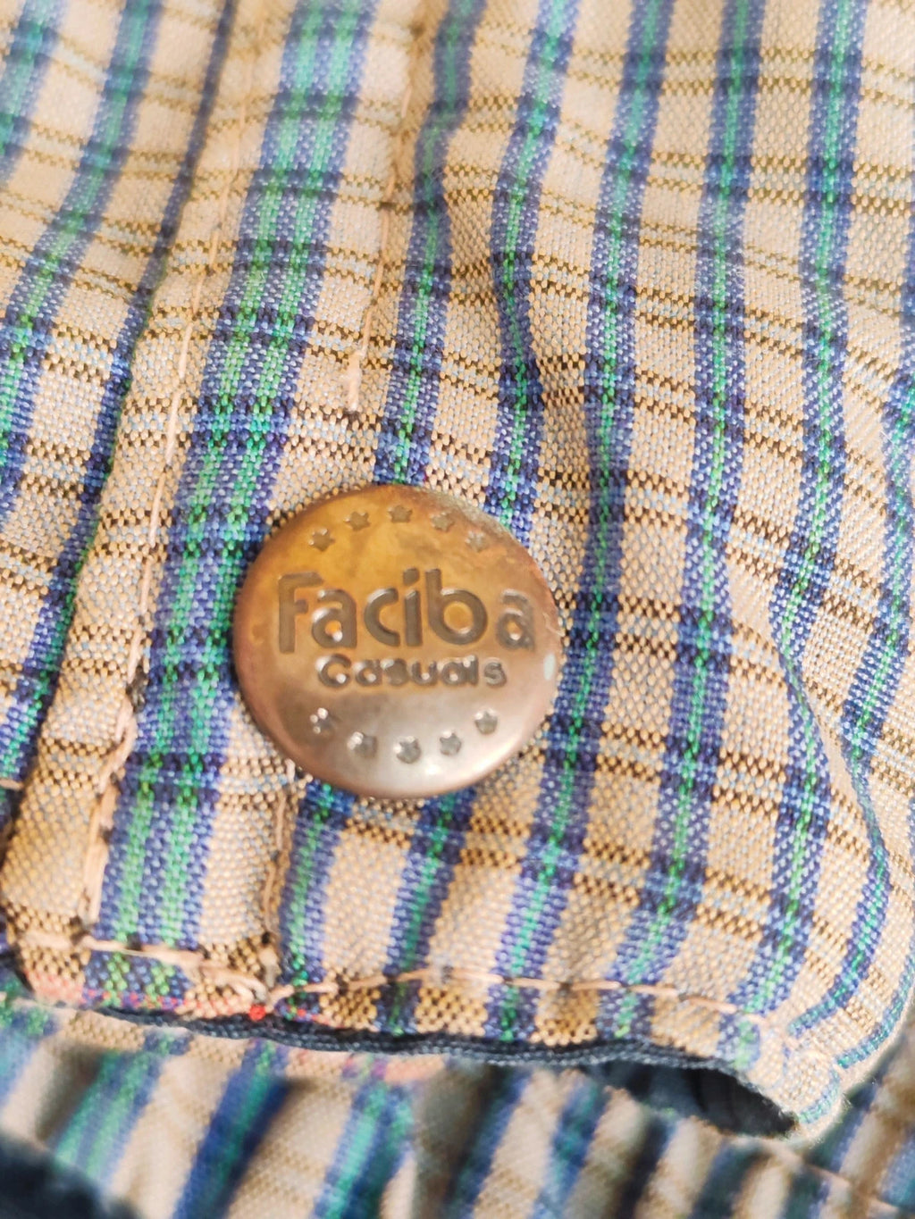 Faciba vintage double face jacket plaid pattern grey navy, classic collar, button closure.