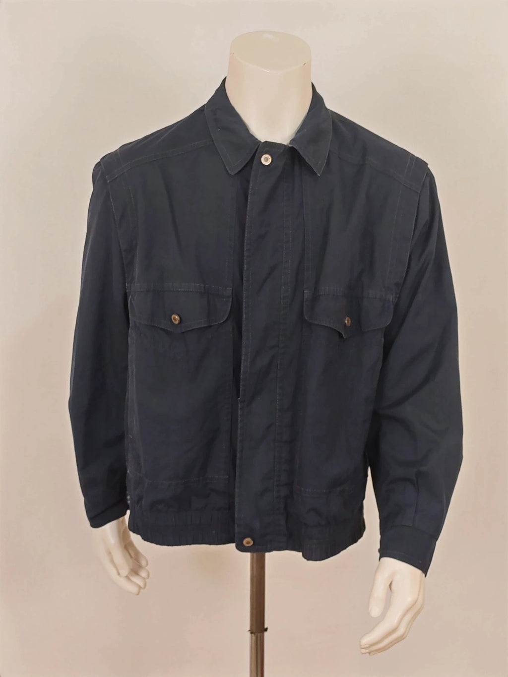 Faciba vintage double face jacket plaid pattern grey navy, classic collar, button closure.