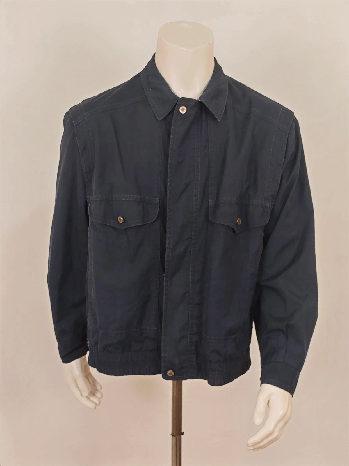 Faciba vintage double face jacket plaid pattern grey navy, classic collar, button closure.