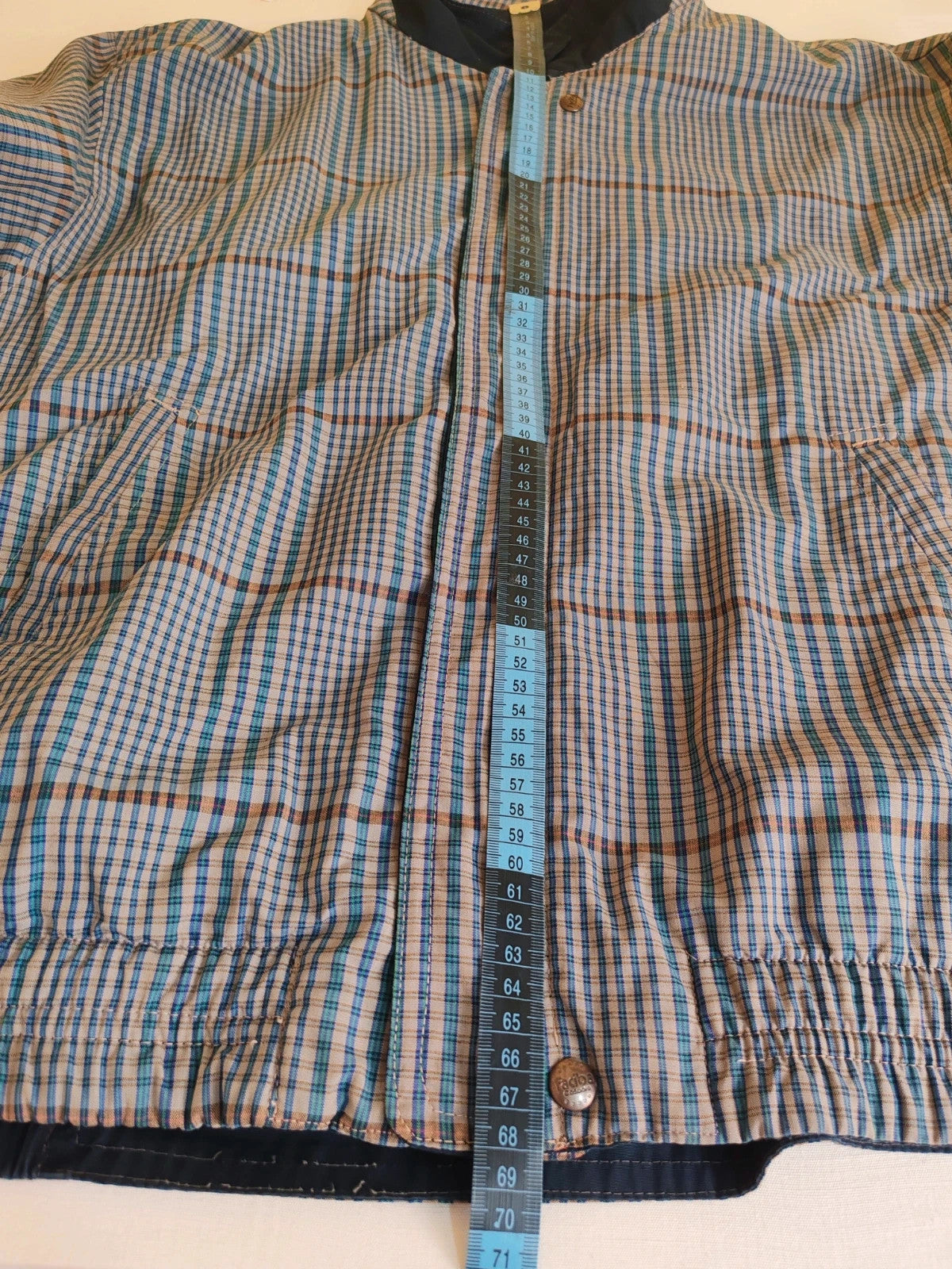 Faciba vintage double face jacket plaid pattern grey navy, classic collar, button closure.