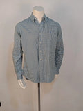 Ralph Lauren blue and green checkered shirt with embroidered dark blue Pony logo.
