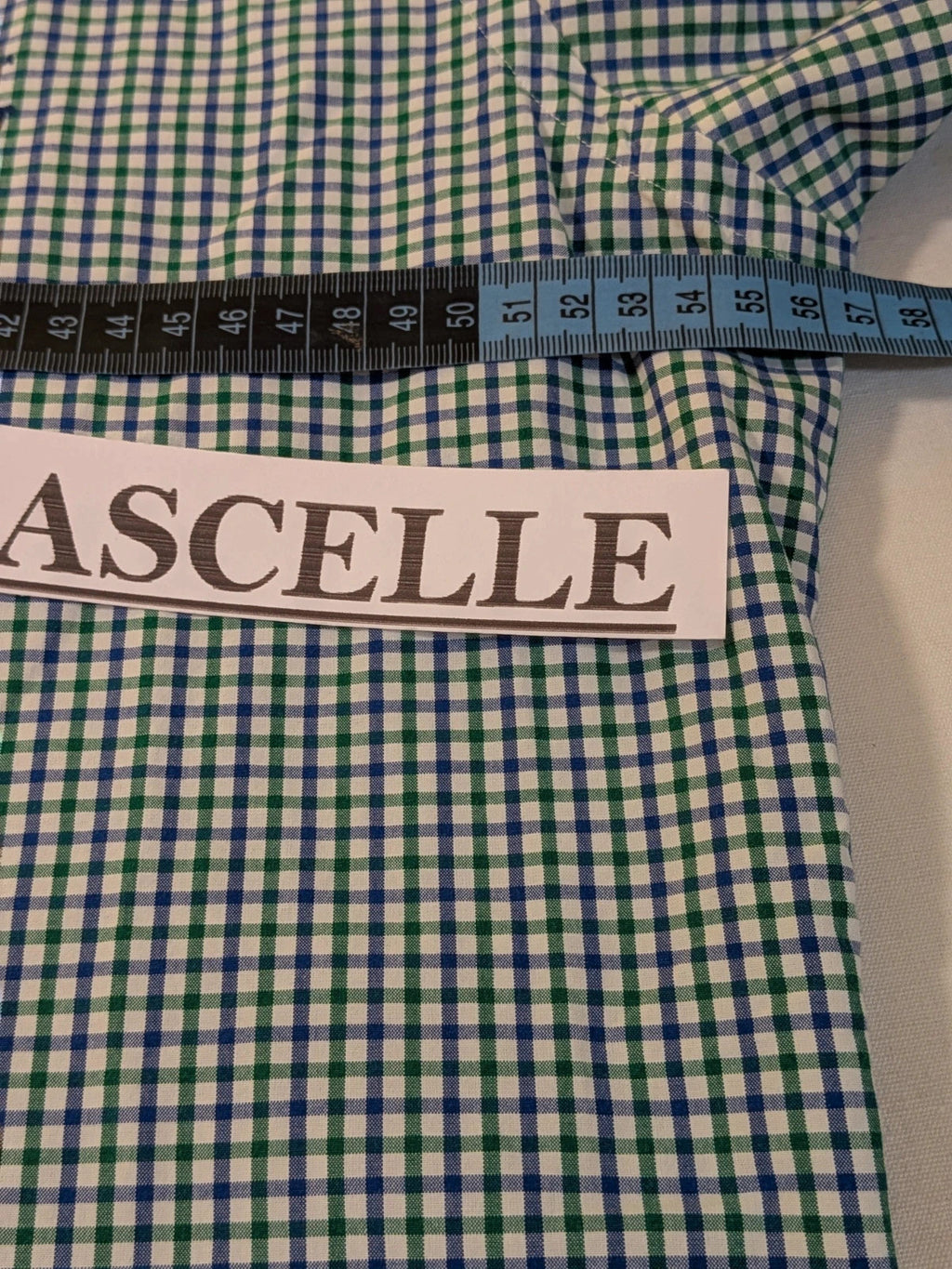 Ralph Lauren blue and green checkered shirt with embroidered dark blue Pony logo.