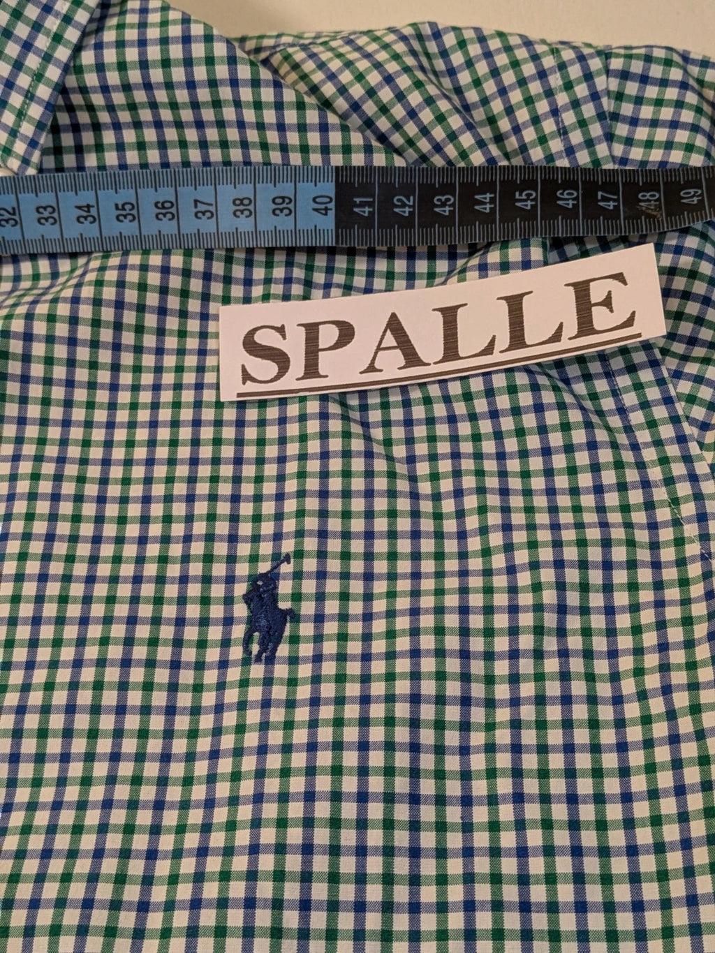 Ralph Lauren blue and green checkered shirt with embroidered dark blue Pony logo.