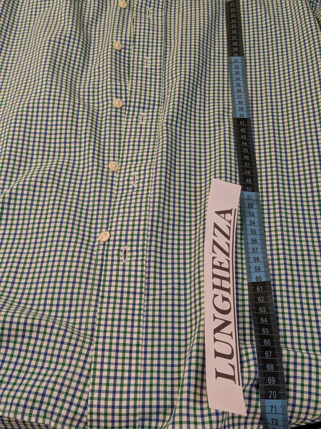 Ralph Lauren blue and green checkered shirt with embroidered dark blue Pony logo.