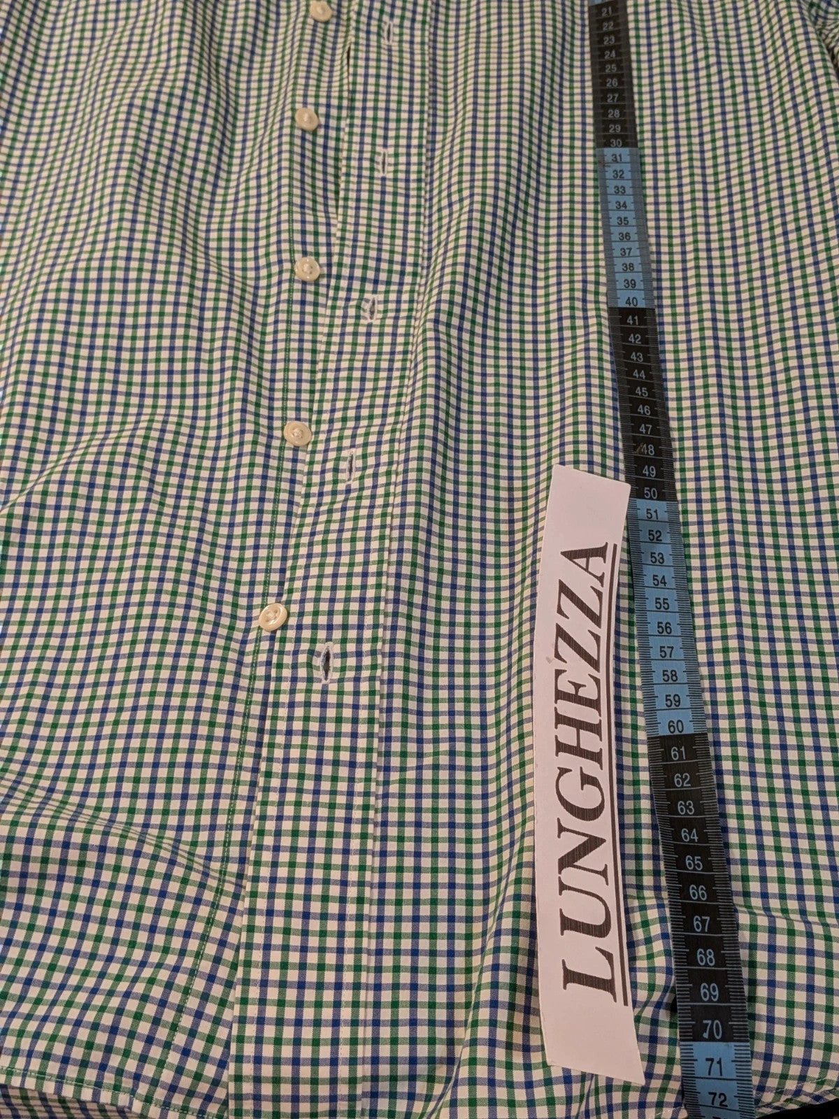 Ralph Lauren blue and green checkered shirt with embroidered dark blue Pony logo.