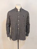 Polo Ralph Lauren black and grey checkered shirt with embroidered pony logo and button-down collar.