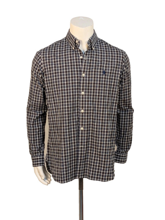 Polo Ralph Lauren black and grey checkered shirt with embroidered pony logo and button-down collar.