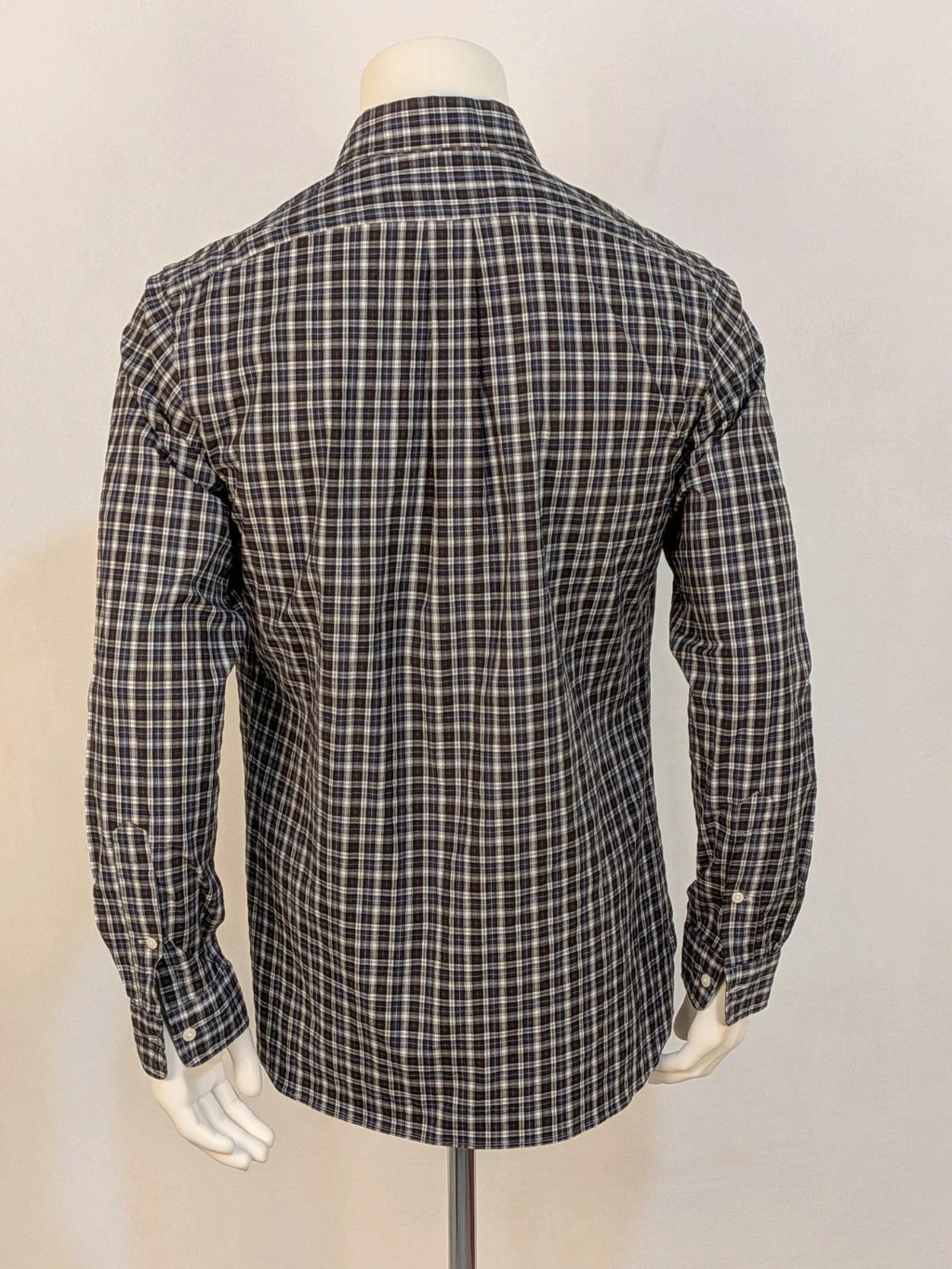 Polo Ralph Lauren black and grey checkered shirt with embroidered pony logo and button-down collar.